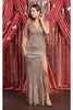 Shiny Pleated V-Neck Dress - Rose Gold / 4