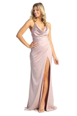 May Queen MQ1899 Satin Long Sexy Open Back Prom Dress - MAUVE / 2 - Dress