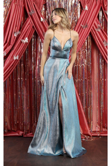 May Queen MQ1910 Strappy Prom Gown - DUSTY BLUE / 4 - Dress