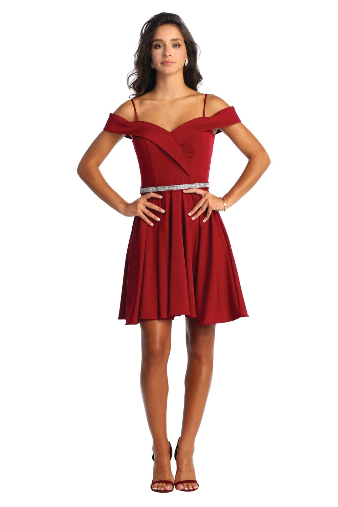 Short Homecoming Cold Shoulder Dress - BURGUNDY / 4