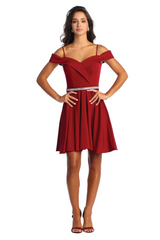 Short Homecoming Cold Shoulder Dress - BURGUNDY / 4