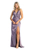 Sexy High Slit Satin V-neckline Prom Dress