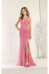LA Merchandise LA1938 Embroidered Prom Formal Gown - FUCHSIA / 4 - Dress