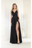 May Queen MQ1945 Simple Satin Evening Gown - BLACK / 2
