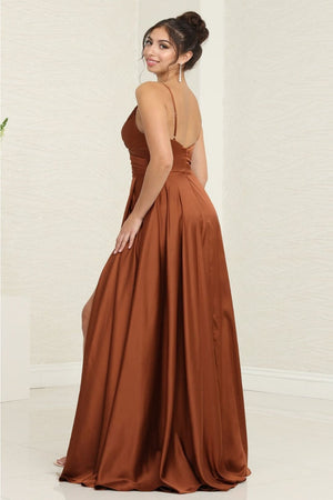 May Queen MQ1945R Sleeveless Rust High Slit Bridesmaids Gown - Dress