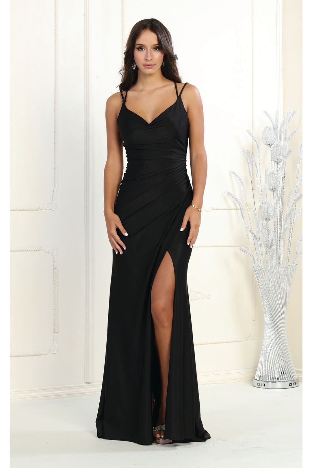 V-neckline Long Stretchy Gowns