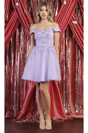 May Queen MQ1964 3D Floral Applique & Beaded Cap Sleeves Dress - Lilac / 4 - Dress