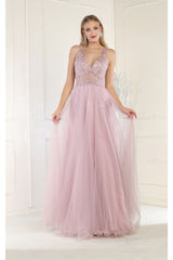 May Queen MQ1971 Embroidered A-line Prom Gown - MAUVE / 2