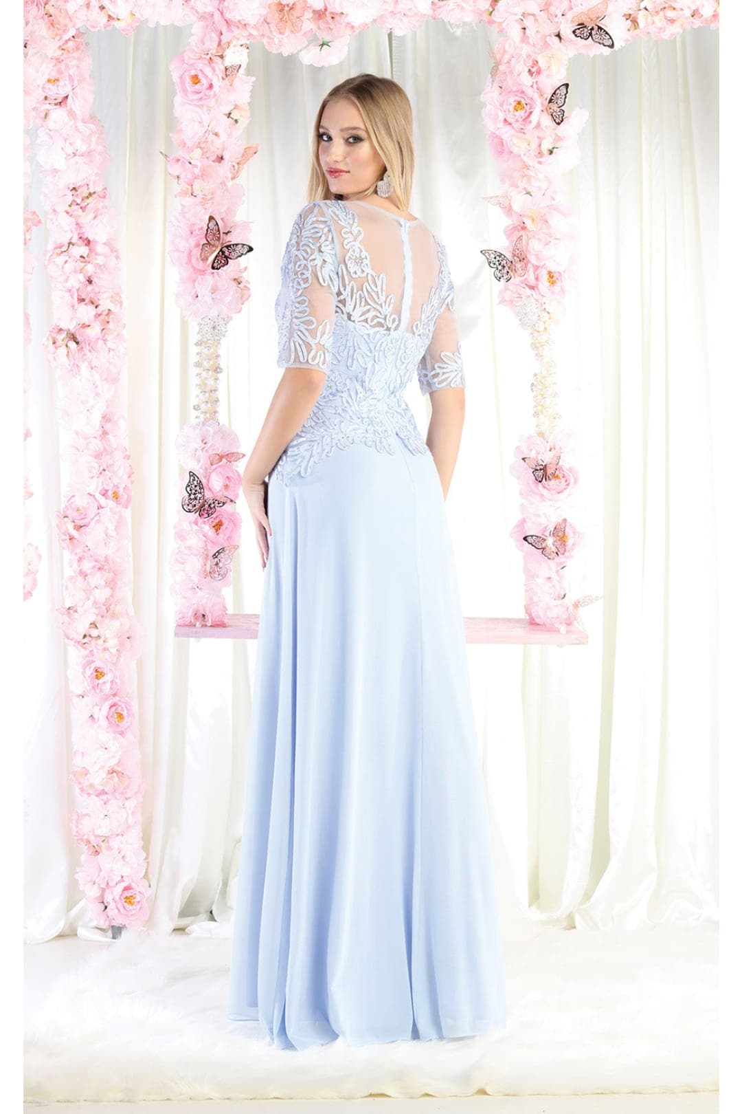 May Queen MQ1980 Boat Neck Embroidery Mother Of The Bride Dress