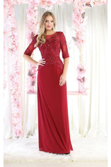 May Queen MQ1980 Boat Neck Embroidery Mother Of The Bride Dress