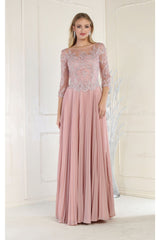 May Queen MQ1980 Pleated Embroidery Mother Of The Bride Gown - DUSTY ROSE / M