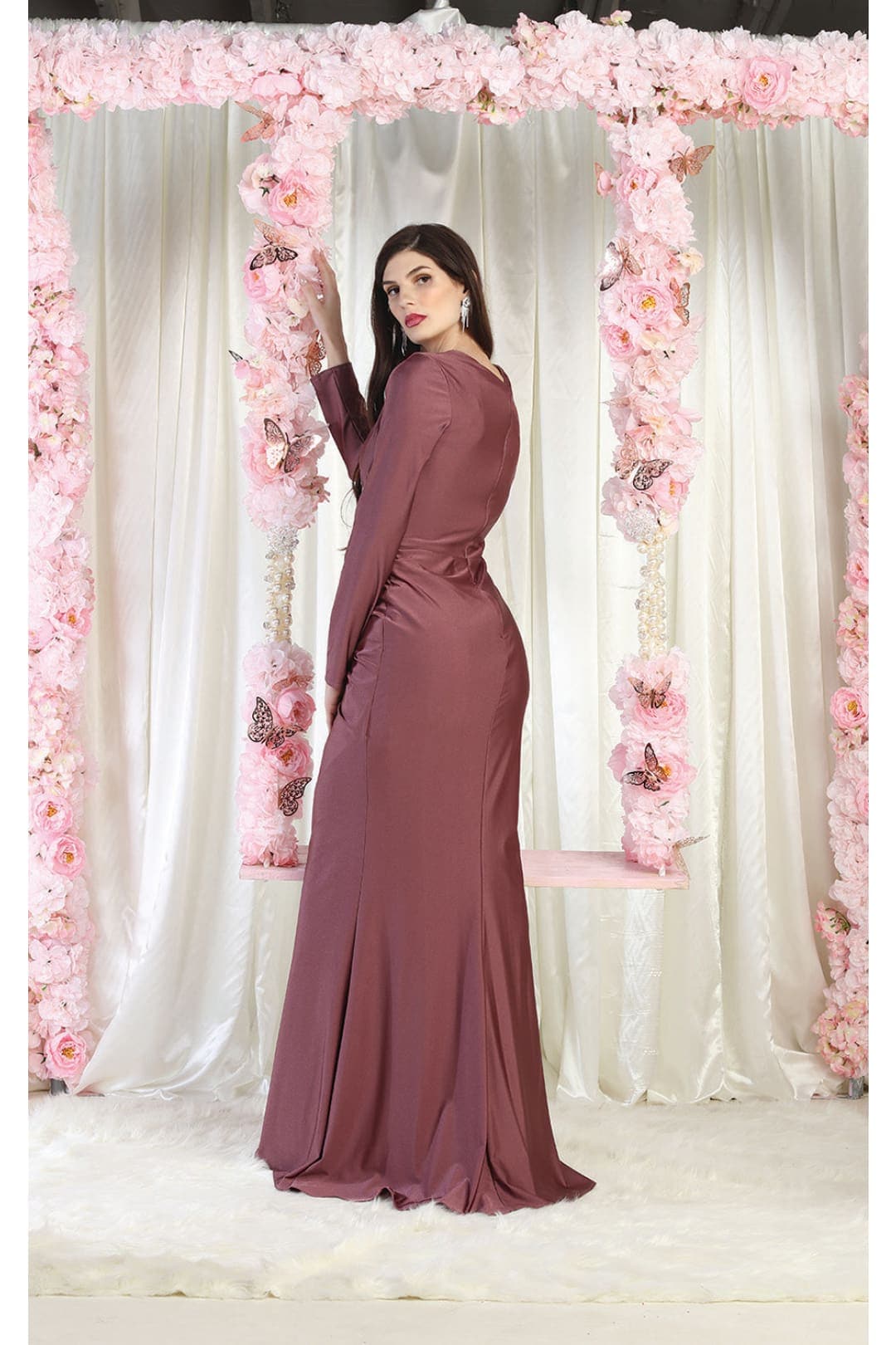 May Queen MQ1993 Long Sleeve Simple Evening Gown