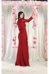 May Queen MQ1993 Long Sleeve Simple Evening Gown