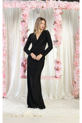 May Queen MQ1993 Long Sleeve Simple Evening Gown