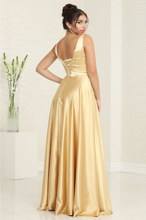 May Queen MQ1994 Sleeveless Side Pockets Satin Formal Bridesmaid Dress - Dress