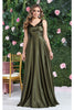 May Queen MQ1994 Sleeveless Side Pockets Satin Formal Bridesmaid Dress - OLIVE / 4 - Dress