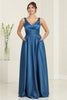 May Queen MQ1994 Sleeveless Side Pockets Satin Formal Bridesmaid Dress - TEAL BLUE / 4 - Dress