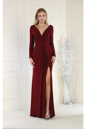 May Queen MQ1999 High Slit Evening Gown - BURGUNDY / 4