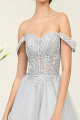 May Queen MQ2009 Corset A - Line Lace Appliqued Cocktail Dress - Dress