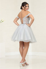 May Queen MQ2009 Corset A - Line Lace Appliqued Cocktail Dress - Dress