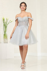 May Queen MQ2009 Corset A - Line Lace Appliqued Cocktail Dress - Dress