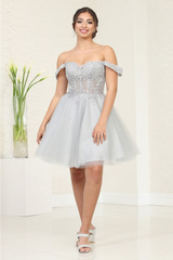 May Queen MQ2009 Corset A - Line Lace Appliqued Cocktail Dress - Dress