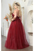 May Queen MQ2011 Spaghetti Strap Floral Embellished Glitter Tulle Gown - Dress