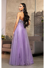 May Queen MQ2011 Spaghetti Strap Floral Embellished Glitter Tulle Gown - Dress