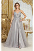 May Queen MQ2011 Spaghetti Strap Floral Embellished Glitter Tulle Gown - Dress