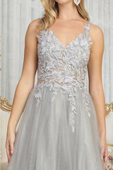 May Queen MQ2015 Sleeveless 3D Floral Embellished Evening Tulle Gown - Dress