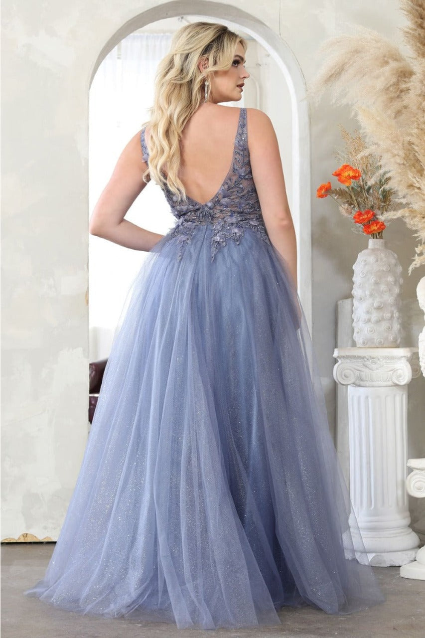 May Queen MQ2015 Sleeveless 3D Floral Embellished Tulle Gown - Dress