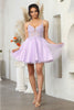 May Queen MQ2025 Lace Appliqued Spaghetti Strap Glitter Hoco Dress - Dress