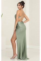 May Queen MQ2026 Strappy Corset Bone Slit Prom Long Sexy Formal Gown - Dress