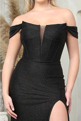 May Queen MQ2027 Glitter Illusion Ruched Back Red Carpet Dress - Dress