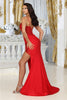 May Queen MQ2032 Spaghetti Strap Embellished Evening Slit Dress - Dress