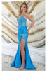 May Queen MQ2032 Spaghetti Strap Embellished Slit Evening Dress - Dress
