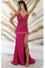 May Queen MQ2032 Spaghetti Strap Embellished Slit Evening Dress - Dress