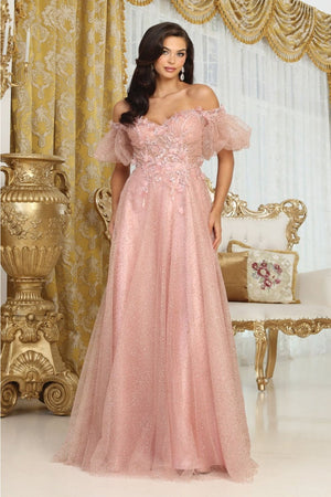 May Queen MQ2033 Sweetheart Puffed Sleeves Gala Long Gown - ROSE GOLD / 4 - Dress