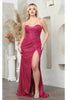 May Queen MQ2037 Cold Shoulder Glitter Corset Special Occasion Gown - MAGENTA / 2 - Dress