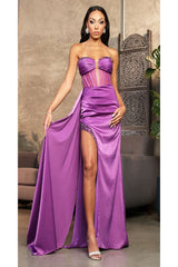 May Queen MQ2039 Sweetheart High Slit Pageant Long Gown - PURPLE / 2 - Dress