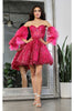 May Queen MQ2041 Detachable Sleeves Sweetheart Glitter Cocktail Dress - FUCHSIA / 2 - Dress