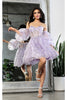 May Queen MQ2041 Detachable Sleeves Sweetheart Glitter Cocktail Dress - LILAC / 2 - Dress