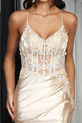 May Queen MQ2043 Sleeveless 3D Flower Lace-Up Back Formal Gown - Dress