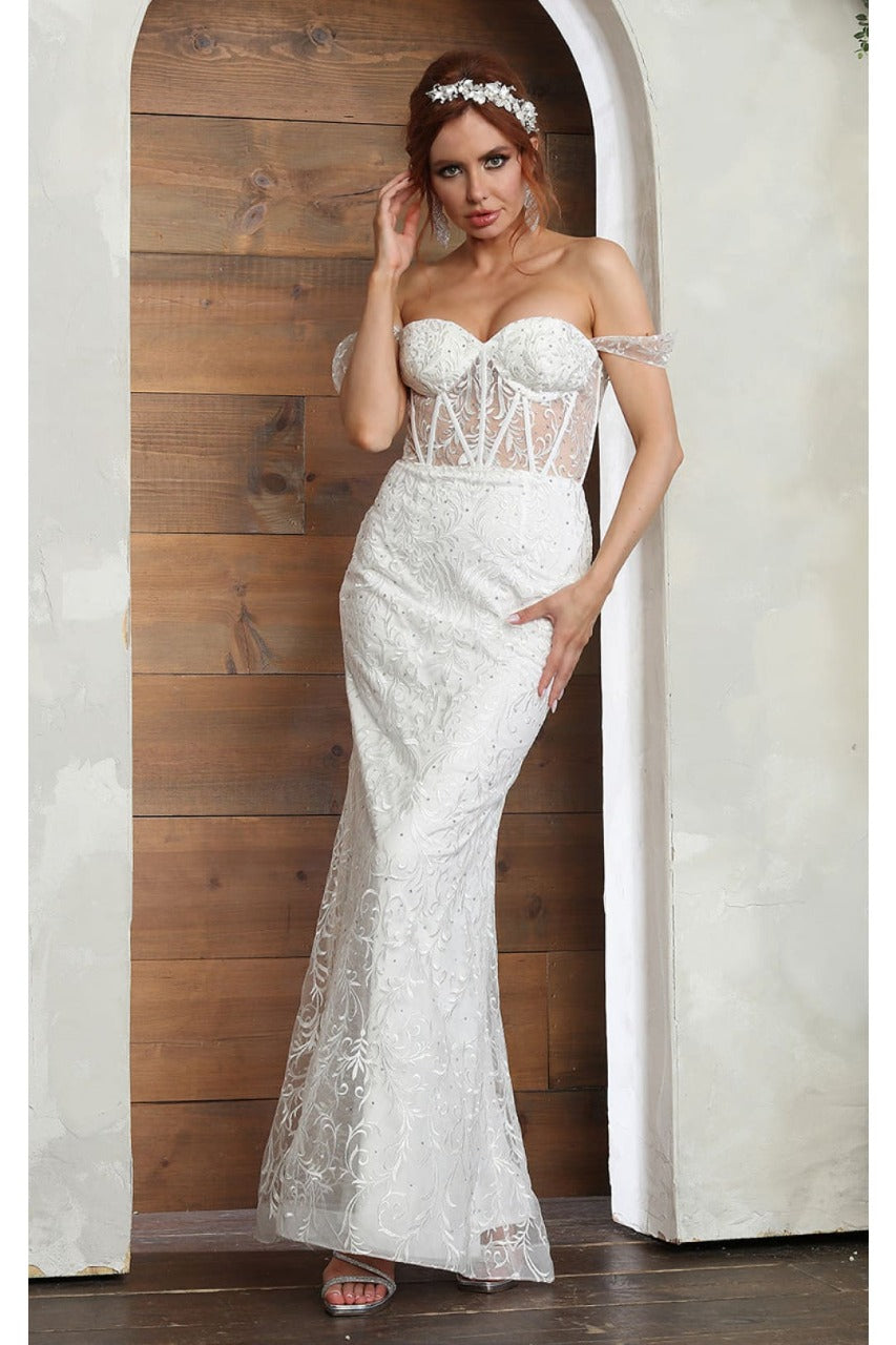 May Queen MQ2044B Sweetheart Ivory Lace up Back Wedding Long Gown - IVORY / 4 - Dress