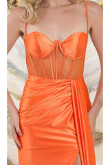 May Queen MQ2052 Spaghetti Straps Sheer Bodice High Sloit Porm Dress - Dress