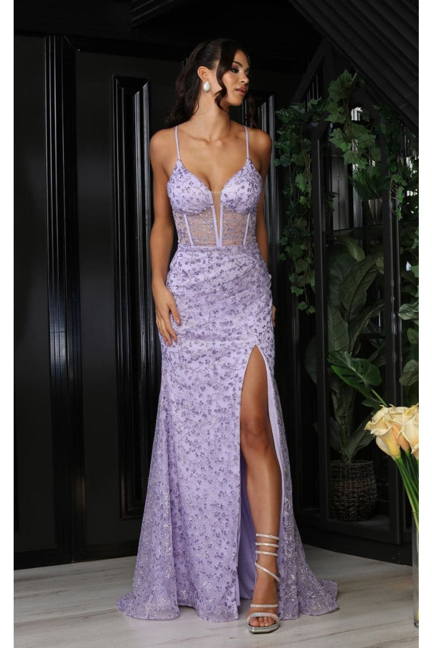 May Queen MQ2054 Spaghetti Strap Gala High Slit Long Dress - LILAC / 2 - Dress