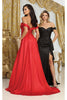 May Queen MQ2056 Off-Shoulder Taffeta Formal High Slit Long Gown - Dress