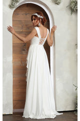 May Queen MQ2056B Ivory Ruched Lace Up Back Wedding Gown - Dress