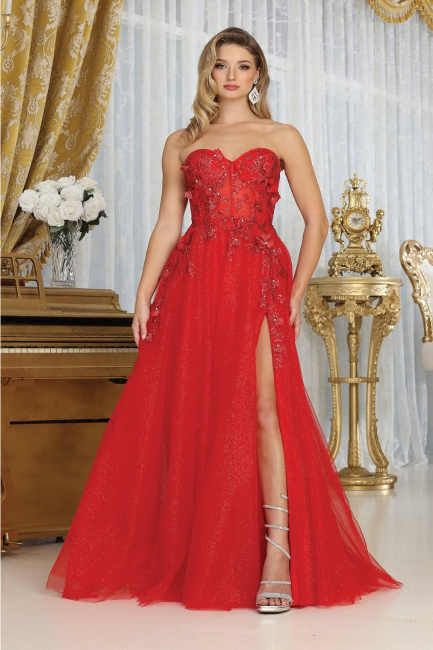 May Queen MQ2059 A-Line Tulle Sweetheart Prom Evening Gown - RED / 4 - Dress