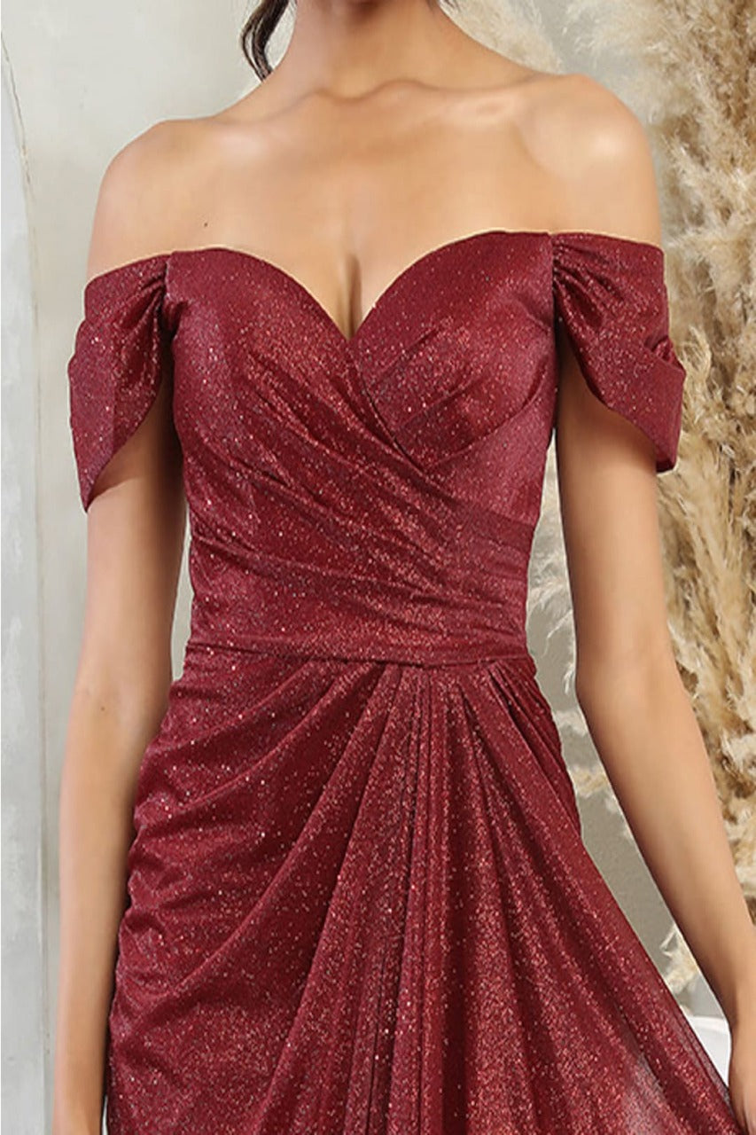 May Queen MQ2063 Off-Shoulder Mother of the Bride Ruched Gown - Dress